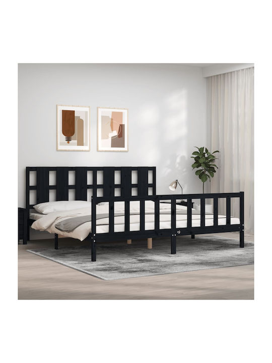 Κρεβάτι King Size από Μασίφ Ξύλο Μαύρο με Τάβλες για Στρώμα 180x200cm