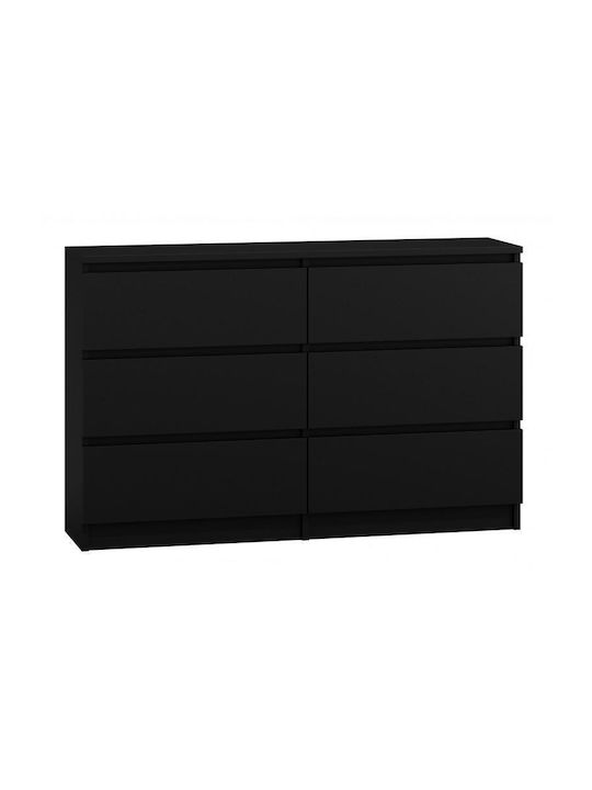 Comoda pentru Dormitor Lemnoasă M6 cu 6 sertare Neagră 120x30x77buc