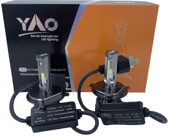 YAO Λάμπες H4 Canbus LED 6500K Ψυχρό Λευκό 30W 2τμχ