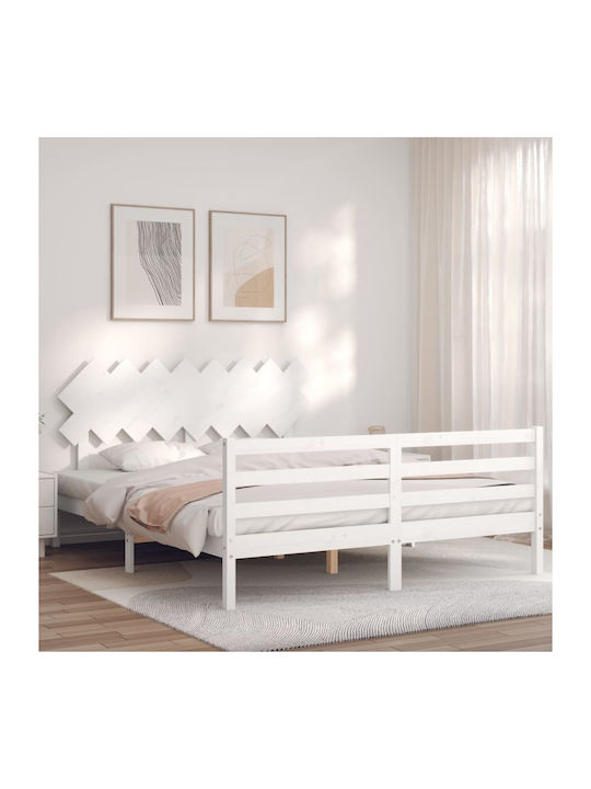 Κρεβάτι Υπέρδιπλο από Μασίφ Ξύλο Λευκό για Στρώμα 160x200cm