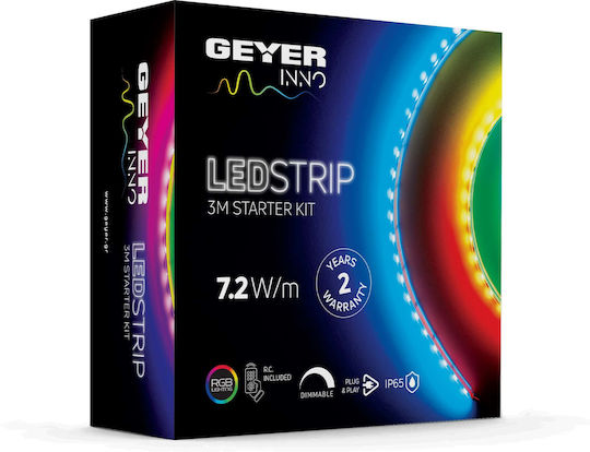 Geyer Ταινία LED 12V Θερμό Λευκό Φως 3m Τύπου SMD2835 με Τροφοδοτικό