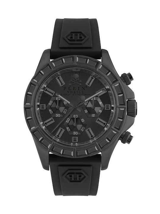 Philipp Plein Uhr Chronograph Batterie mit Schwarz Kautschukarmband