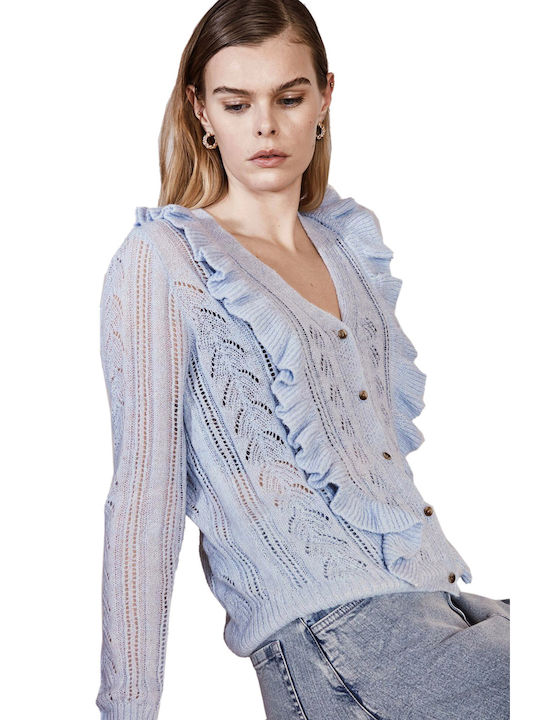 ICHI Women's Knitted Cardigan with Buttons Blue