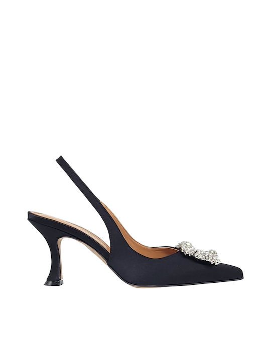 Envie Shoes Pointed Toe Black Heels with Strap