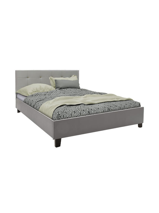 Mago Double Fabric Upholstered Bed Grey with Slats for Mattress 150x200cm