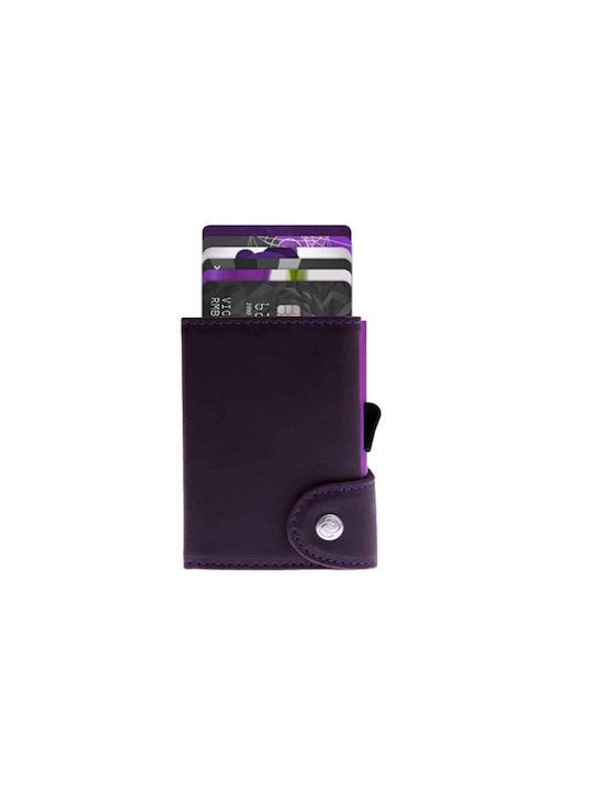 Men's Leather Card Wallet with RFID Purple