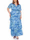 Silky Collection Summer Maxi Dress with Ruffle Blue