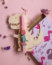 Easter Candle Square with Box 'Dinosaur' Pink