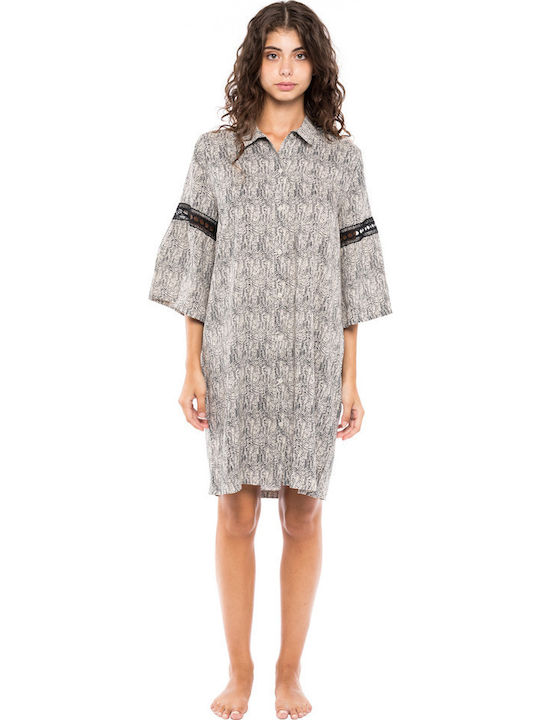 Pink Label Damen Mini Kaftan Strand Schwarz