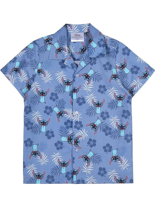 Tricou Floral Pentru Copii Mâneca Scurtă Albastru Disney Stitch