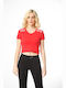 Paco & Co Damen Sommer Crop Top Kurzarm Rot