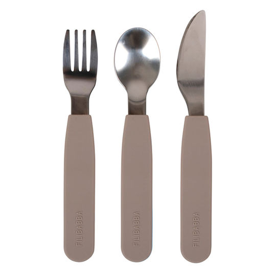 Filibabba Set De Tacâmuri Pentru Bebeluşi Din Metal Gri Cald 3 Bucăţi