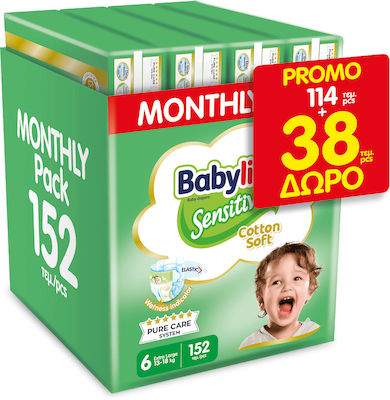 Babylino Sensitive Cotton Soft Πάνες με Αυτοκόλλητο No. 6 για 13-18kg 152τμχ