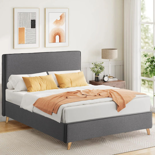 Maylin Bed Semi-double Upholstered with Fabric Gray with Slats for Mattress 120x200cm