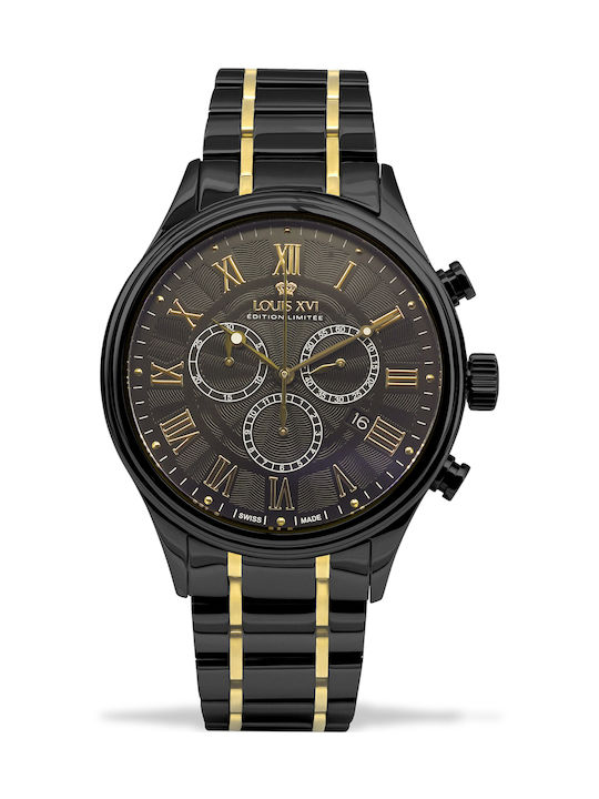 Louis XVI Watch Chronograph Battery with Black Metal Bracelet