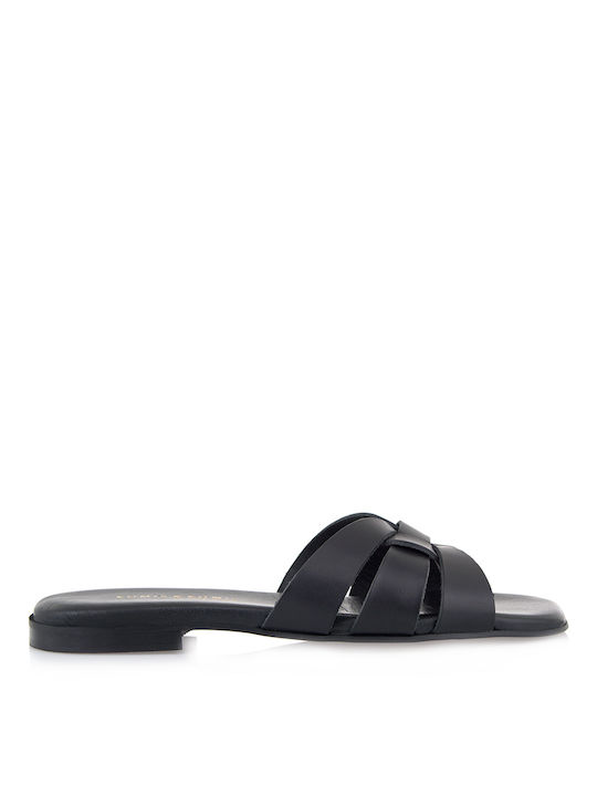 Komis & Komis Leather Women's Flat Sandals in Black Color