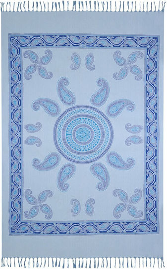 Aquablue Beach Towel Pareo Cotton Blue with Fringes 210x140cm