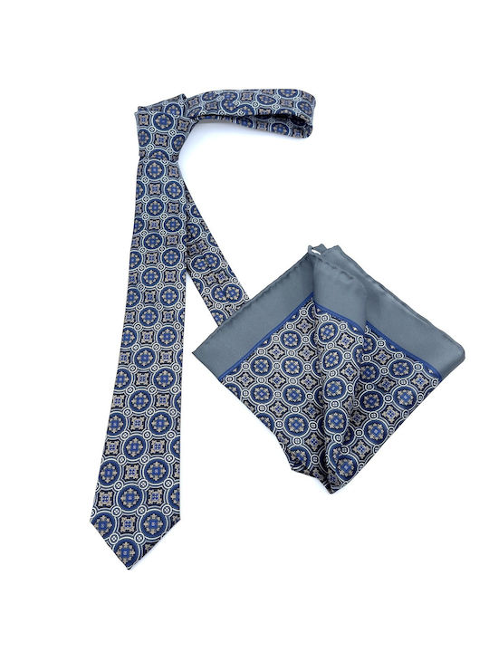 Legend Accessories Σετ Ανδρικής Γραβάτας Μεταξωτή με Σχέδια σε Μπλε Χρώμα