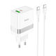 Hoco Charger with USB-A Port and USB-C Port and Cable USB-C - USB-C 30W Quick Charge 3.0 / Power Delivery Whites (N21)