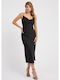 Guess Sommer Midi Slip Dress Kleid Satin Drapiert Schwarz