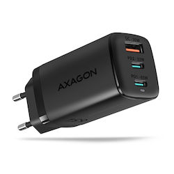 Axagon Φορτιστής Χωρίς Καλώδιο GaN με Θύρα USB-A και 2 Θύρες USB-C 65W Power Delivery / Quick Charge 3.0 Μαύρος (ACU-DPQ65)