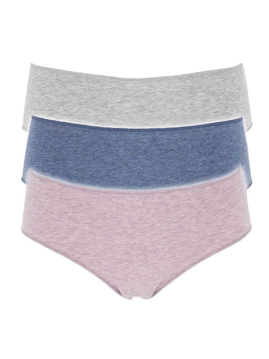 Cotonella Baumwolle Hohe Taille Damen Slip 3Pack Blau