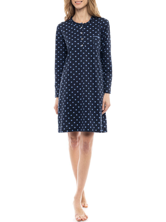 Pink Label Winter Damen Nachthemd Blau