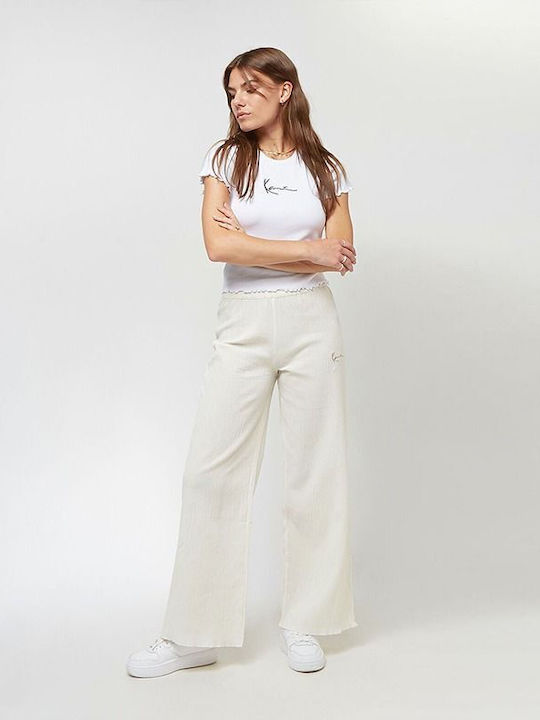 Karl Kani Γυναικεία Υφασμάτινη Παντελόνα σε Wide Γραμμή σε Λευκό Χρώμα