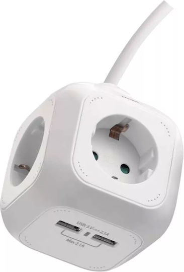 Emos PowerCube 4 Θέσεων με 2 USB-A και Καλώδιο 1.9m