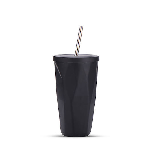 Sugar Love Glass Thermos Stainless Steel / Plastic 480ml Black with Straw