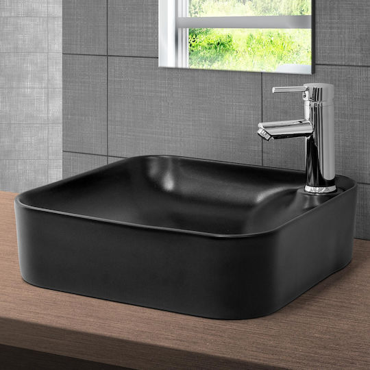 ML-Design Επικαθήμενος Νιπτήρας Κεραμικός 43x43x12cm Μαύρος