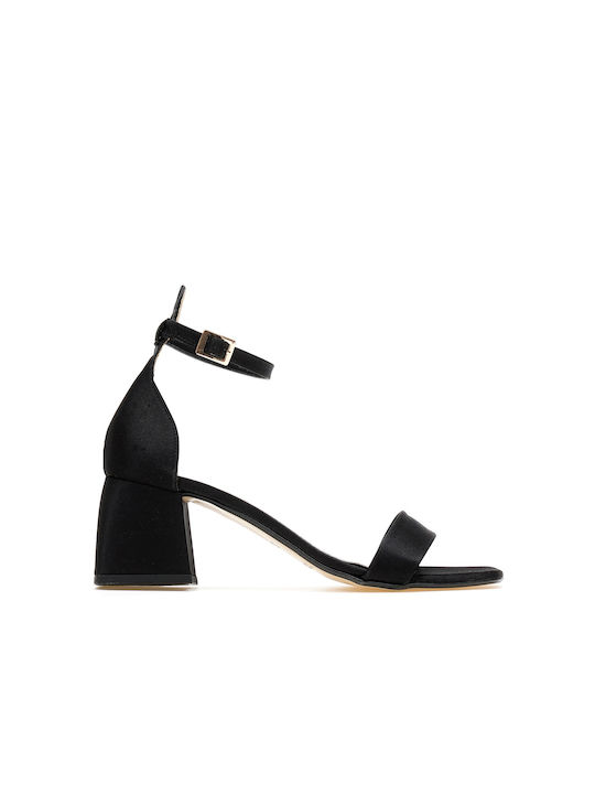 Beatris Fabric Women's Sandals with Ankle Strap Black