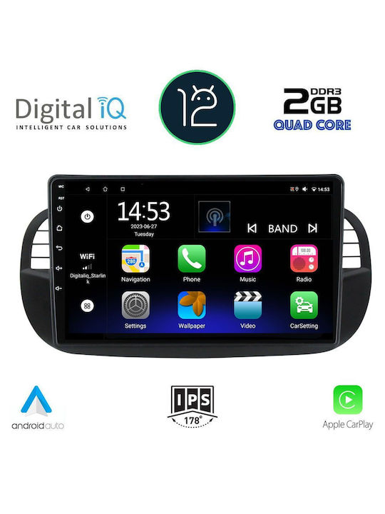 Digital IQ Sistem Audio Auto pentru Fiat 500 2007-2015 (Bluetooth/USB/WiFi/GPS/Apple-Carplay) cu Ecran Tactil 9"