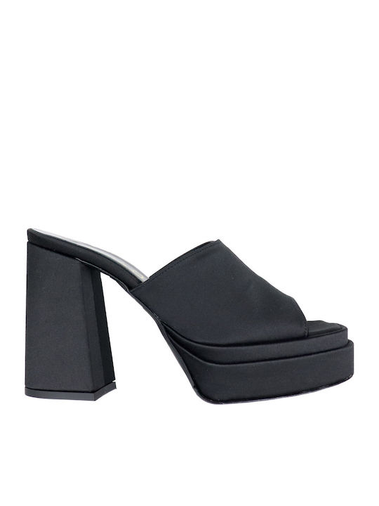Mules with Chunky High Heel in Black Color
