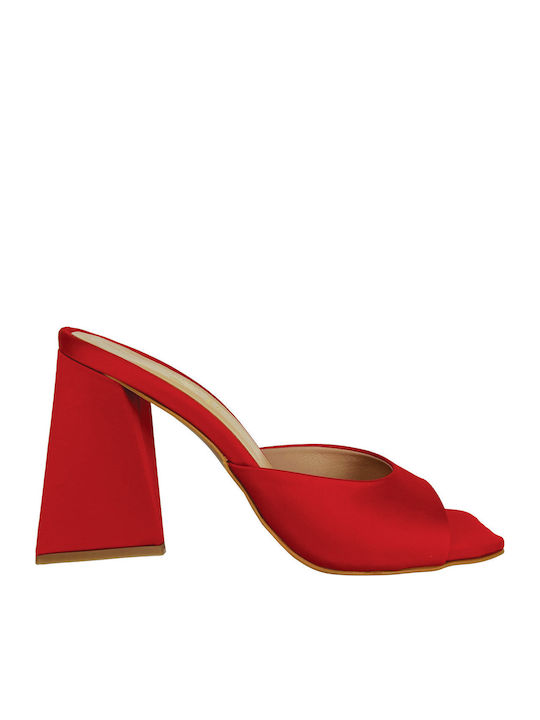 Mules with Chunky High Heel in Orange Color