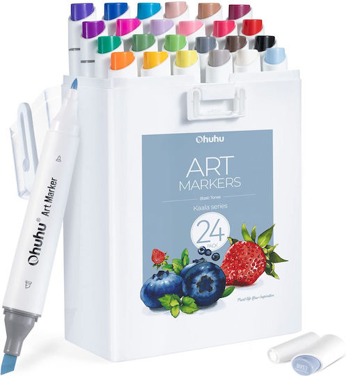 Ohuhu Kaala Fine & Slim Broad 24 Alcohol Markers Basic Colors 1mm