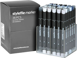 Stylefile Marker Μαρκαδόροι Σχεδίου Γκρι Σετ 36τμχ Stylefile Marker Μαρκαδόροι Σχεδίου Γκρι Σετ 36τμχ