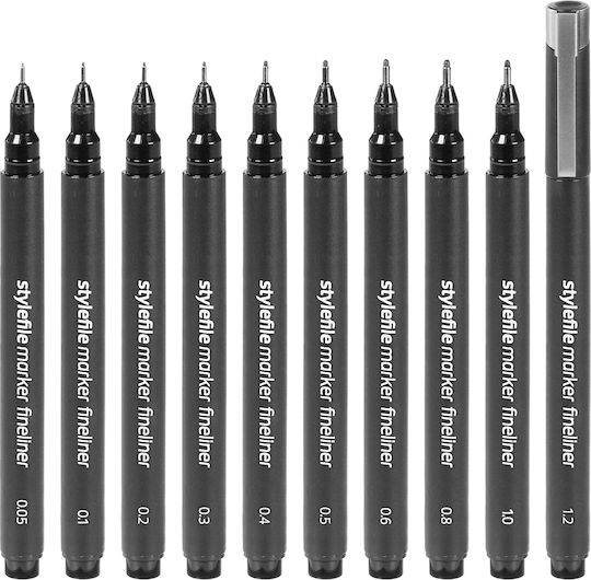 Stylefile Marker Μαρκαδόροι Σχεδίου Μαύροι Σετ 10τμχ