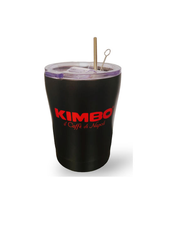 Kimbo Glas in Schwarz Farbe mit Strohhalm 350ml 1Stück