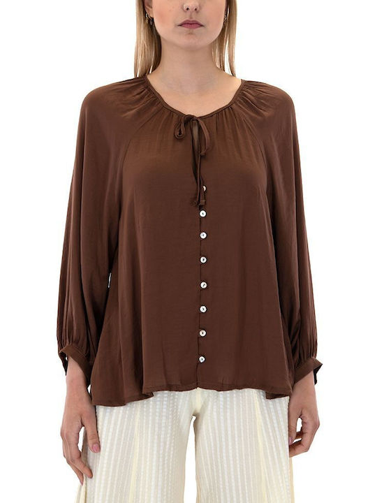 MY T Women's Monochrome Long Sleeve Shirt Brown