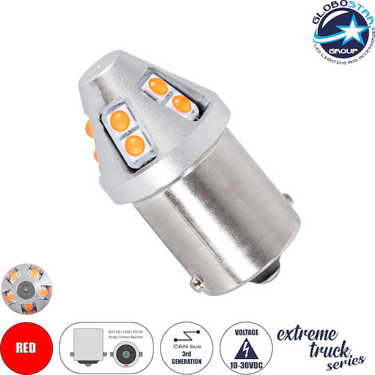 GloboStar Lampen Auto & Motorrad Extreme Truck Series BA15S / P21W Canbus LED Rot 12V 6W 1Stück