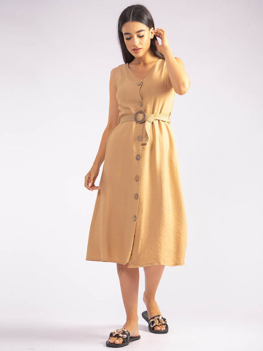 The Lady Summer Midi Shirt Dress Dress Beige