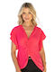 Women's Summer Blouse Short Sleeve with V Neckline Fuchsia