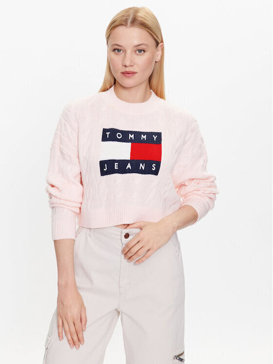 Tommy Hilfiger Women's Long Sleeve Crop Pullover Pink
