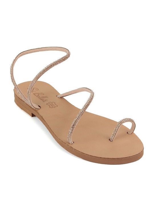 Silia D Leather Women's Flat Sandals in Gold Color