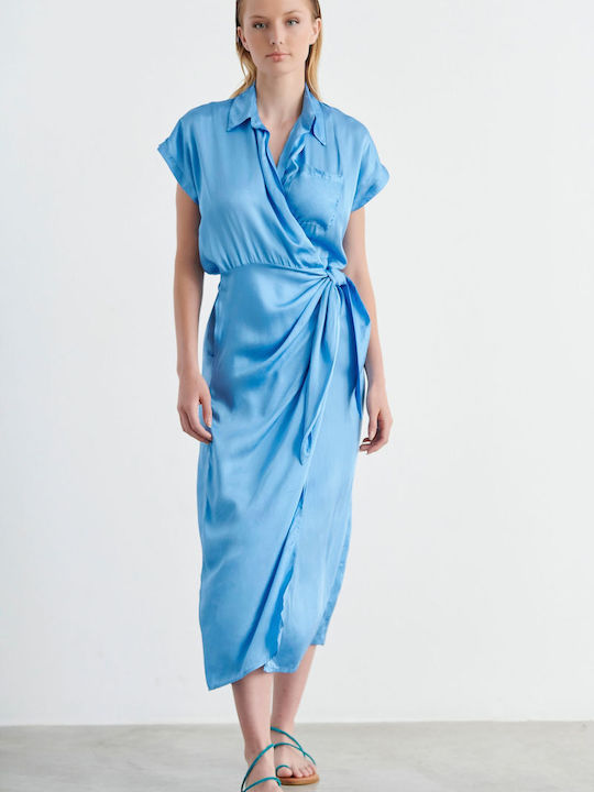SugarFree Summer Midi Dress Wrap Blue