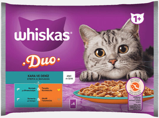Whiskas Duo Nassfutter für Erwachsene Katzen in Beutel mit Kabeljau, Huhn und Lachs 4x85gr