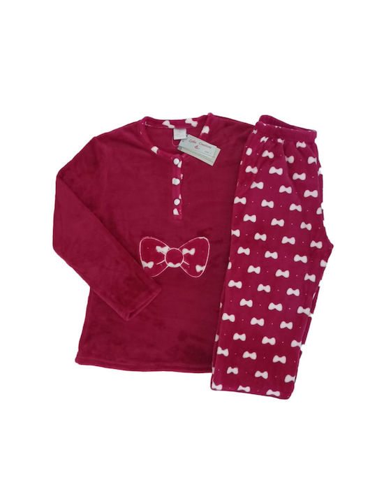 Lydia Creations Winter Women's Pyjama Set Fleece Burgundy