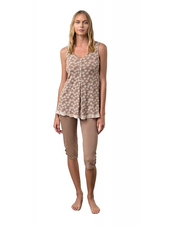 Vamp Sommer Damen Pyjama-Set Beige