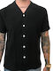 Short Sleeve Linen Shirt in Wide Line Black